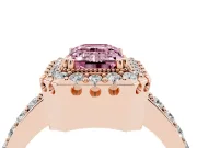 Emerald Cut Milgrain Halo Engagement Ring Setting for a Fancy Pink Lab-Grown Diamond | Pavé Shoulders | Rose Gold