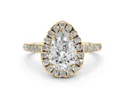 Pear-Shaped Raised Halo Engagement Ring Setting | Pave Band | Yellow Gold