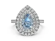 Fancy Blue Pear-Shaped Lab-Grown Diamond Double Halo Statement Ring Set in Sterling Silver with Pavé Band