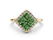 Princess Cut Halo Engagement Ring Setting for a Fancy Green Lab-Grown Diamond | Plain Polished Band | Yellow Gold