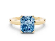 Radiant Cut Solitaire Engagement Ring Setting for a Fancy Blue Lab-Grown Diamond | Flat Tab Prongs | Yellow Gold