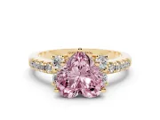 Heart-Shaped Side Stone Engagement Ring Setting for a Fancy Pink Lab-Grown Diamond | Pave Band | Yellow Gold