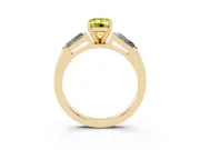 Fancy Yellow Emerald Cut Diamond Solitaire Ring Set in Yellow gold with Tapered Baguette Side Stones and Prong Setting