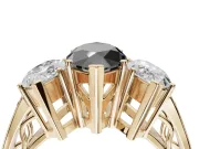 Marquise Three Stone Engagement Ring Setting for a Black Center | Beaded Shoulders | Yellow Gold