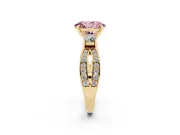 Fancy Pink Three-Stone Oval Cut Diamond Twist Band Ring Set in Yellow gold with Pavé Accents and Prong Setting