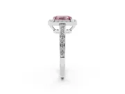 Fancy Pink Emerald Cut Diamond Halo Pavé Engagement Ring Set in White gold with Bezel Setting