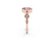 Fancy Pink Oval Cut Diamond Vintage-Inspired Milgrain Ring Set in Rose gold with Marquise Stations of Round Accents