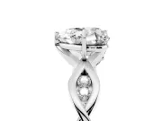 Heart Cut Diamond Twist Band Solitaire Ring Set in Platinum with Leaf Prong Setting and Accent Stones