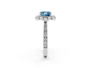 Fancy Blue Princess Cut Diamond Halo Milgrain Pavé Ring Set in Silver with Prong Setting