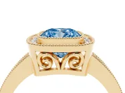 Cushion Cut Milgrain Halo Engagement Ring Setting for a Fancy Blue Lab-Grown Diamond | Yellow Gold