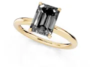 Fancy Black Emerald Cut Diamond Solitaire Ring Set in Yellow gold with Thin Band and Prong Setting