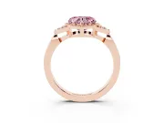 Fancy Pink Heart Cut Diamond Milgrain Solitaire Ring Set in Rose gold with Tapered Pavé Band and Prong Setting