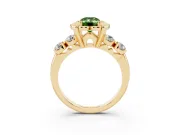 Fancy Green Emerald Cut Diamond Floral Halo Ring Set in Yellow gold with Shared Prong Band