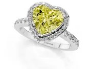 Heart-Shaped Milgrain Halo Engagement Ring Setting for a Fancy Yellow Lab-Grown Diamond | Pavé Band | White Gold