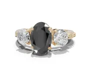 Fancy Black Oval Lab-Grown Diamond Three-Stone Ring Set in Yellow Gold with Channel-Set Band and Prong Setting