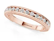 Round Diamond Channel Wedding Band Set in Rose gold with Milgrain Edges