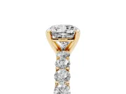 Cushion Cut Shared Prong Engagement Ring Setting | Two-Row Band | Yellow Gold