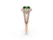Asscher Cut Scalloped Halo Engagement Ring Setting for a Fancy Green Lab-Grown Diamond | Pear Side Stones | Rose Gold
