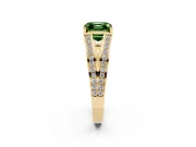 Fancy Green Asscher Cut Diamond Split Shank Ring Set in Yellow gold with Pavé Band and Prong Setting