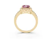 Fancy Pink Princess Cut Diamond Pavé Band Halo Engagement Ring Set in Yellow gold with Prong Setting