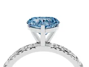 Fancy Blue Heart Cut Diamond Pavé Solitaire Ring Set in Silver with Round Band and Prong Setting