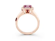 Fancy Pink Asscher Cut Diamond Halo Ring Set in Rose gold with Cathedral Band and Prong Setting