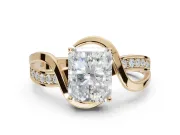 Radiant Cut Bypass Solitaire Engagement Ring Setting | Pavé and Plain Strands | Yellow Gold