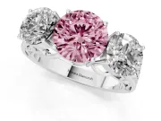 Round Engagement Ring Setting for a Fancy Pink Lab-Grown Diamond | Three Stone | Sterling Silver