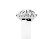 Round Cut Diamond Halo Ring Set in Silver with Cathedral Band and Prong Setting