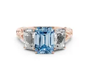 Emerald Cut Three Stone Engagement Ring Setting for a Fancy Blue Lab-Grown Diamond | Braided Band | Rose Gold