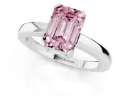 Fancy Pink Emerald Cut Diamond Solitaire Ring Set in White gold with Prong Head and Smooth Polished Band