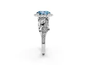 Fancy Blue Oval Cut Diamond Halo Ring Set in White gold with Milgrain Pavé Band and Prong Setting