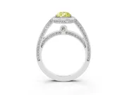 Fancy Yellow Pear Cut Diamond Halo Pavé Split Shank Ring Set in Platinum with Prong Setting