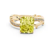 Fancy Yellow Radiant Cut Diamond Pavé Twist Band Solitaire Ring Set in Yellow gold with Prong Setting