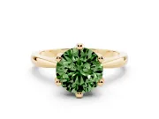 Fancy Green Round Cut Diamond Solitaire Engagement Ring Set in Yellow gold with Slim Tapered Solitaire Band