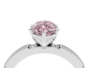 Fancy Pink Marquise Cut Diamond Solitaire Ring Set in Platinum with Slim Pavé Band and Prong Setting