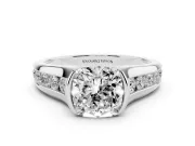 Cushion Cut Half Bezel Solitaire Engagement Ring Setting | Graduated Channel Band | Platinum