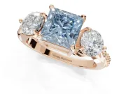 Princess Cut Three Stone Engagement Ring Setting for a Fancy Blue Lab-Grown Diamond | Tapered Pave Band | Rose Gold