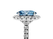 Oval Raised Halo Engagement Ring Setting for a Fancy Blue Lab-Grown Diamond | Pave Band | Platinum