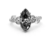 Marquise Leaf Pavé Engagement Ring Setting for a Black Center | Sterling Silver