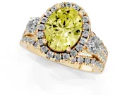 Oval Halo Split Shank Engagement Ring Setting for a Fancy Yellow Lab-Grown Diamond | Round Side Stones | Yellow Gold