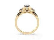Emerald Cut Hidden Halo Three Stone Engagement Ring Setting | Pave Gallery | Yellow Gold