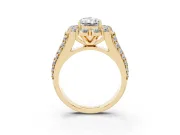 Radiant Cut Diamond Halo Engagement Ring Set in Yellow gold with Split Shank and Prong Setting