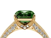 Asscher Cut Hidden Halo Engagement Ring Setting for a Fancy Green Lab-Grown Diamond | Milgrain Pave | Yellow Gold