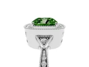 Fancy Green Cushion Cut Diamond Halo Engagement Ring Set in Silver with Milgrain Pavé Band