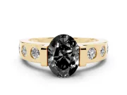 Oval Tension Style Engagement Ring Setting for a Black Center | Flush Set Accents | Yellow Gold