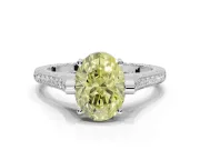 Oval Vintage Cathedral Engagement Ring Setting for a Fancy Yellow Lab-Grown Diamond | Carved Band | White Gold
