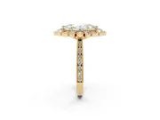 Marquise Cut Diamond Halo Milgrain Pavé Ring Set in Yellow gold with Prong Setting