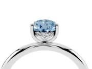 Fancy Blue Pear Cut Diamond Solitaire Ring Set in Silver with Thin Band and Prong Setting