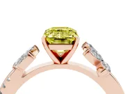 Fancy Yellow Emerald Cut Diamond Floral Vine Solitaire Engagement Ring Set in Rose gold with Marquise Leaves